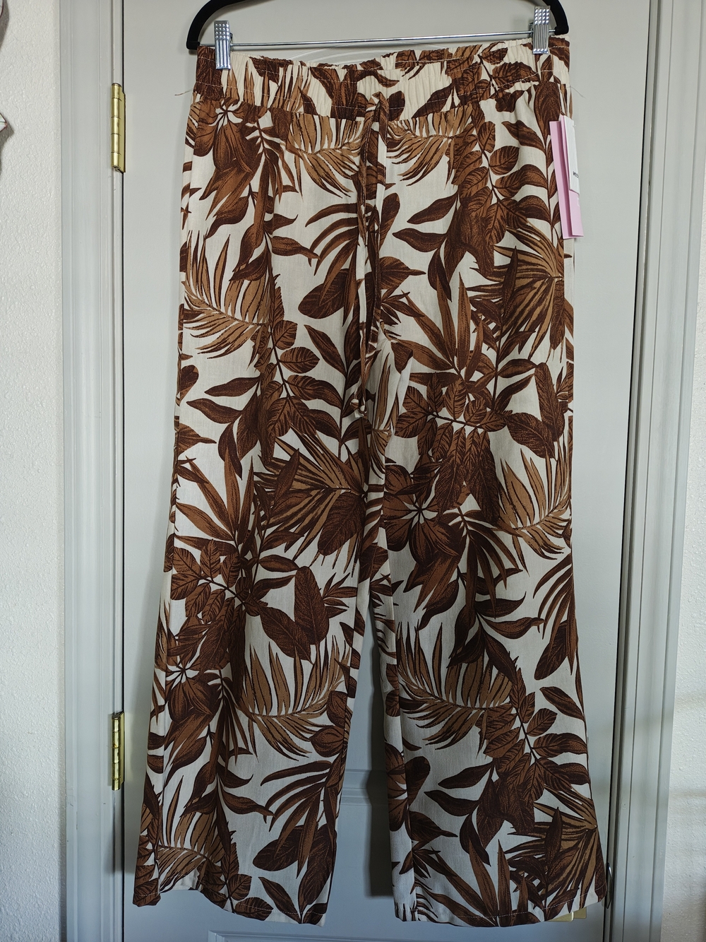 Tropical Print Wide-Leg Pants in Brown & Cream